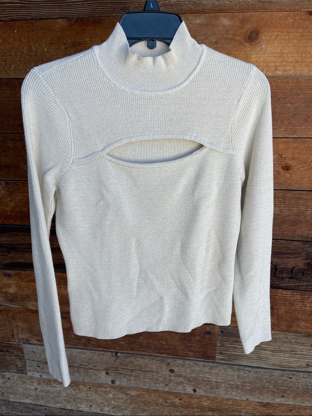 BCBGeneration Cream Long Sleeve Mock Neck Cutout Sweater NWOT!